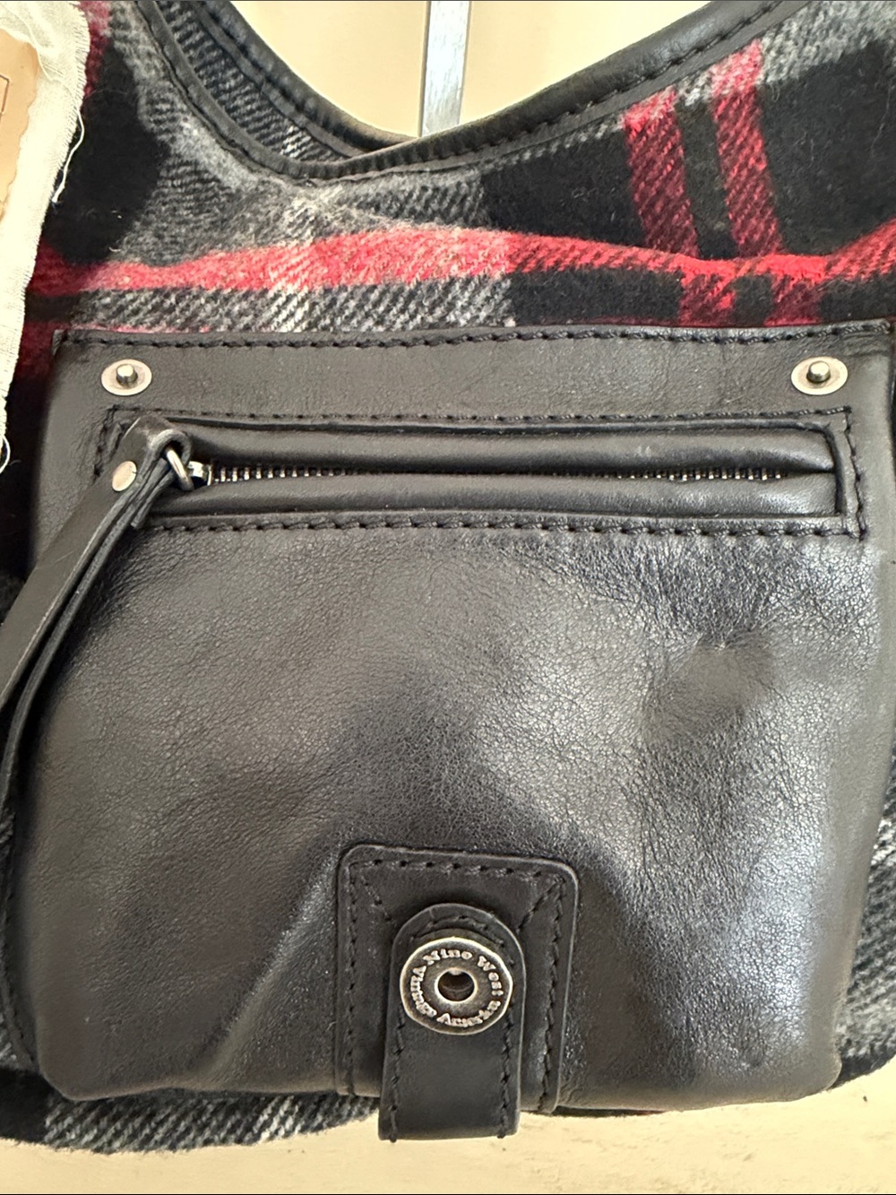 Nine West Skyler Plaid Black & Red Tote Bag with Front Pocket - Picture 2 of 8